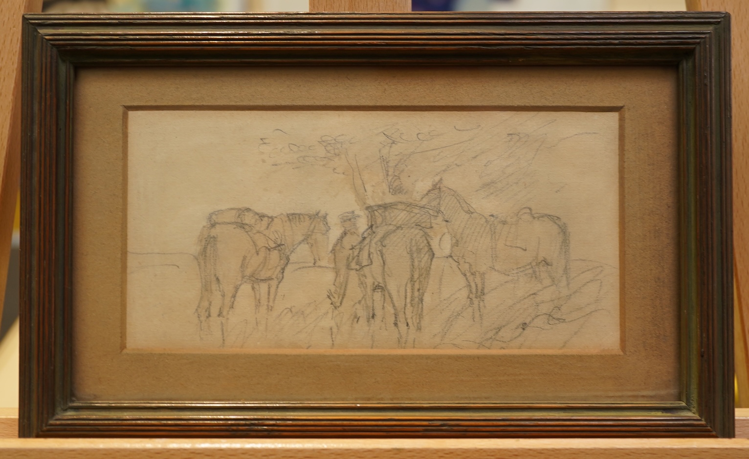 Baron László Mednyánszky, Hungarian (1852-1919), A figure and three horses in a landscape